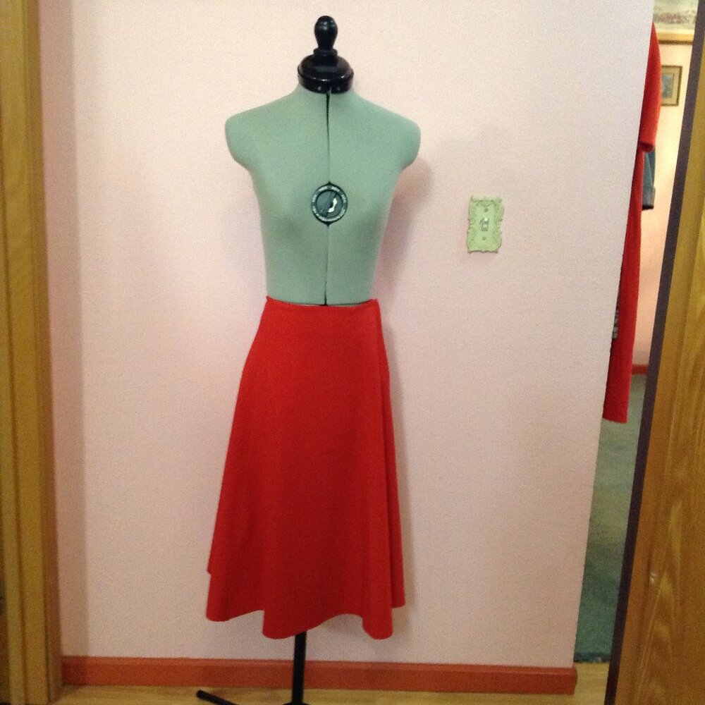 Vintage 1970s Red Action Images A-Line Midi Skirt
